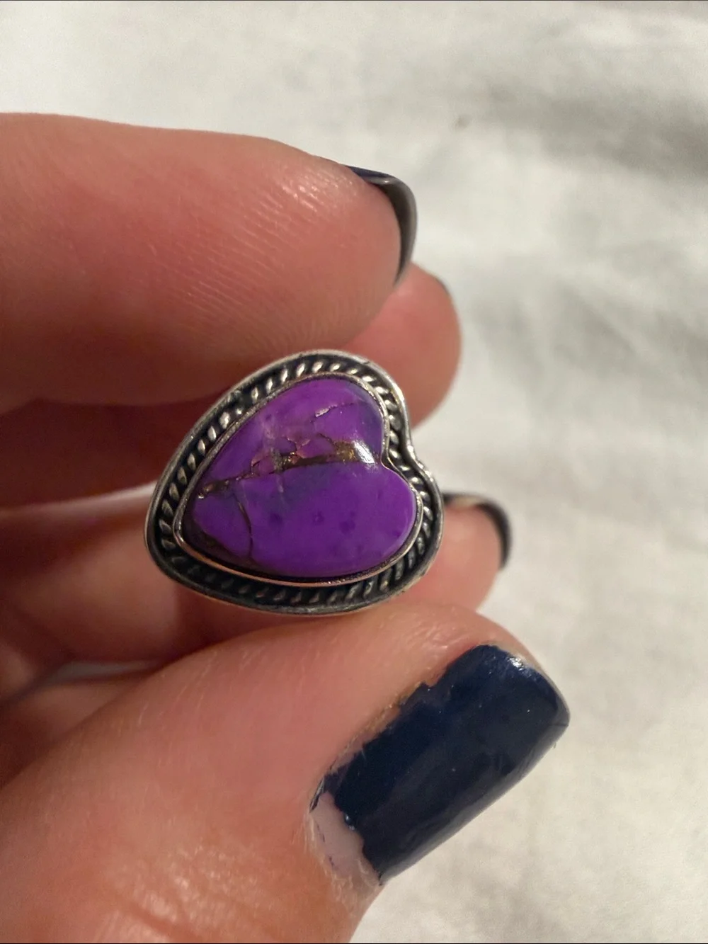Sterling Silver Heart Purple Dahlia Ring 6